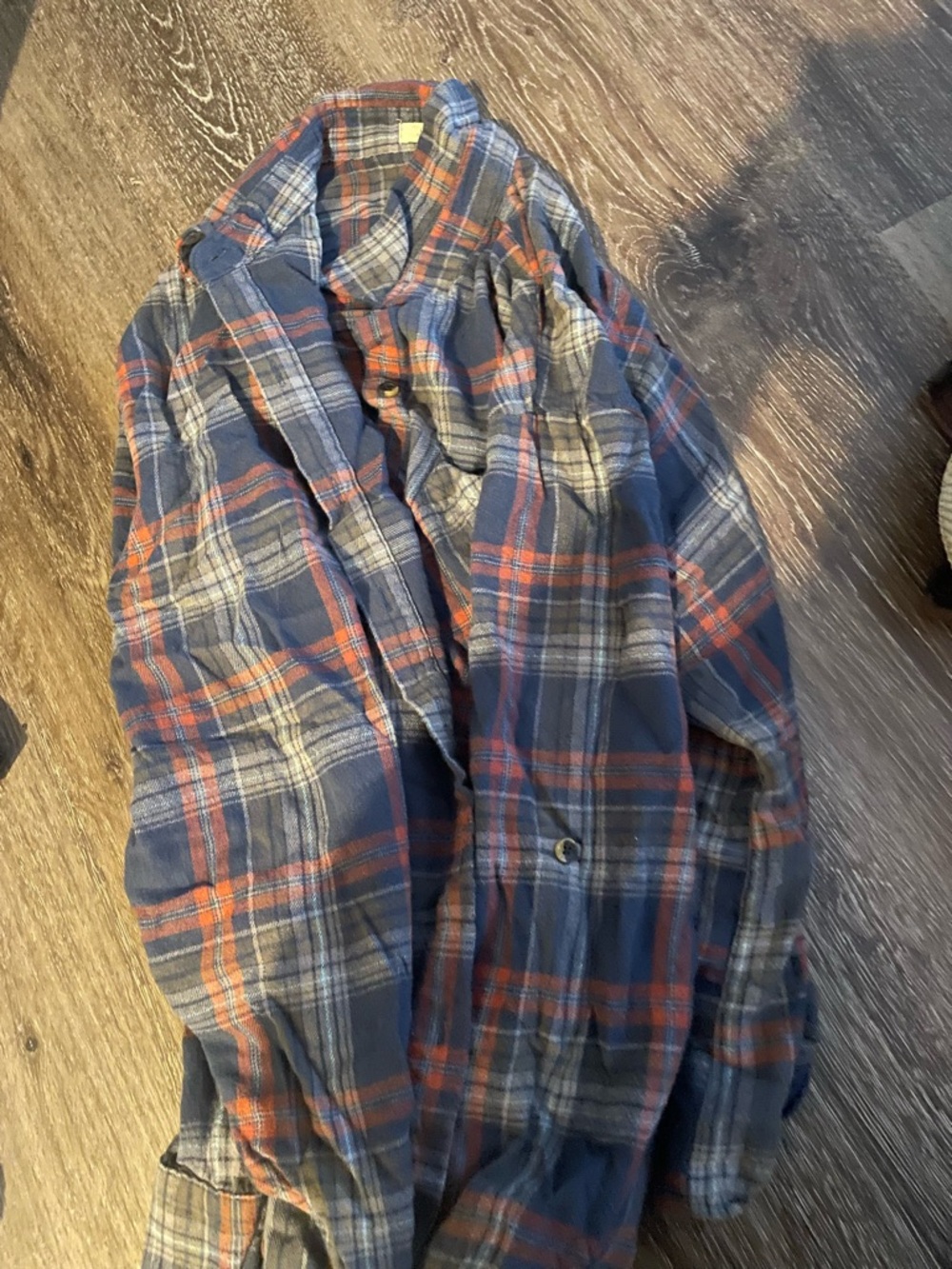 Blue and Orange Plaid Flannel Shirt